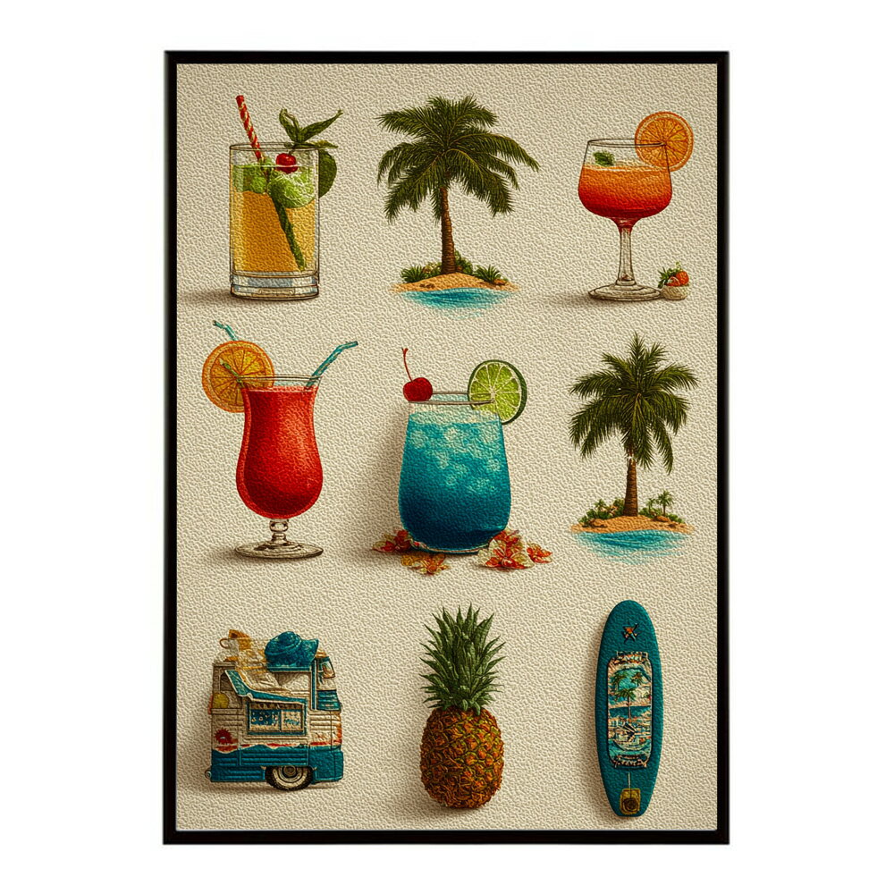 ヴィンテージ ポスター サーフ カクテルグラス おしゃれ アートプリント インテリア 壁掛け バー風 カ..