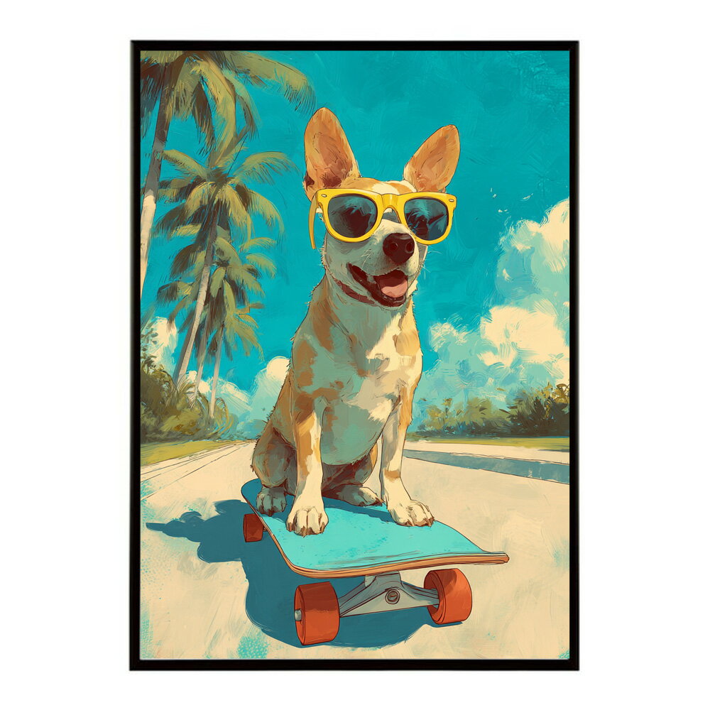 Rakuten - カラフルスケボードッグ イラスト アニメ 動物 スポーツ レトロ ビンテージ 犬 ポスター インテリア おしゃれ プリントポスター フォト イラスト お洒落 特大 大きい【lm-poster-1911】
