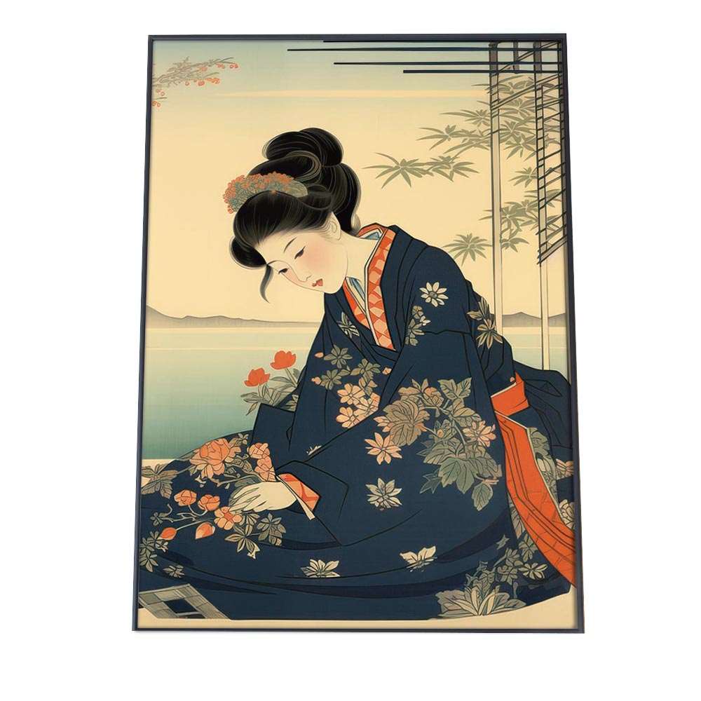 令和の浮世絵 版画風 ポスター 【用紙×サイズ×デザイン】 旅館 モダン インテリア 和風 日本古来 花魁 女性 着物 赤 北斎 川瀬巴水 紙【lh-poster-804】