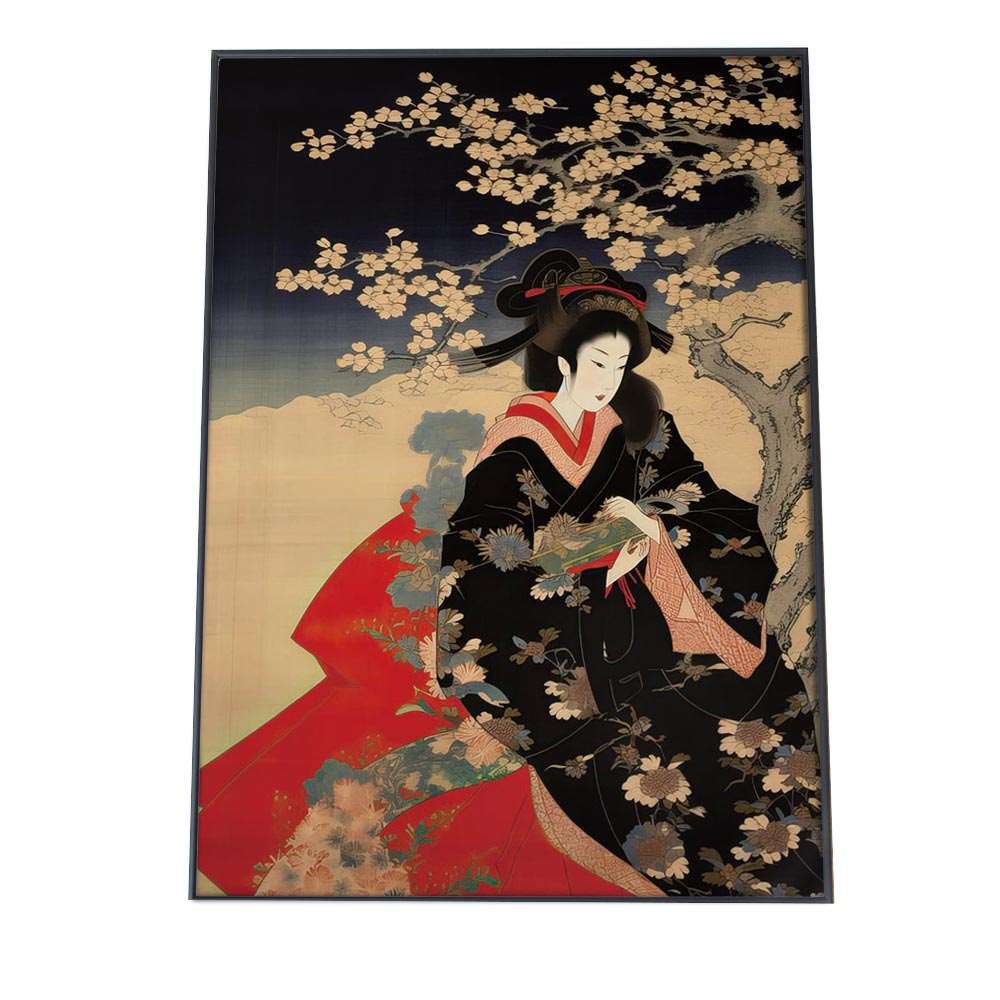 令和の浮世絵 版画風 ポスター  旅館 モダン インテリア 和風 日本古来 花魁 女性 着物 赤 北斎 川瀬巴水 紙