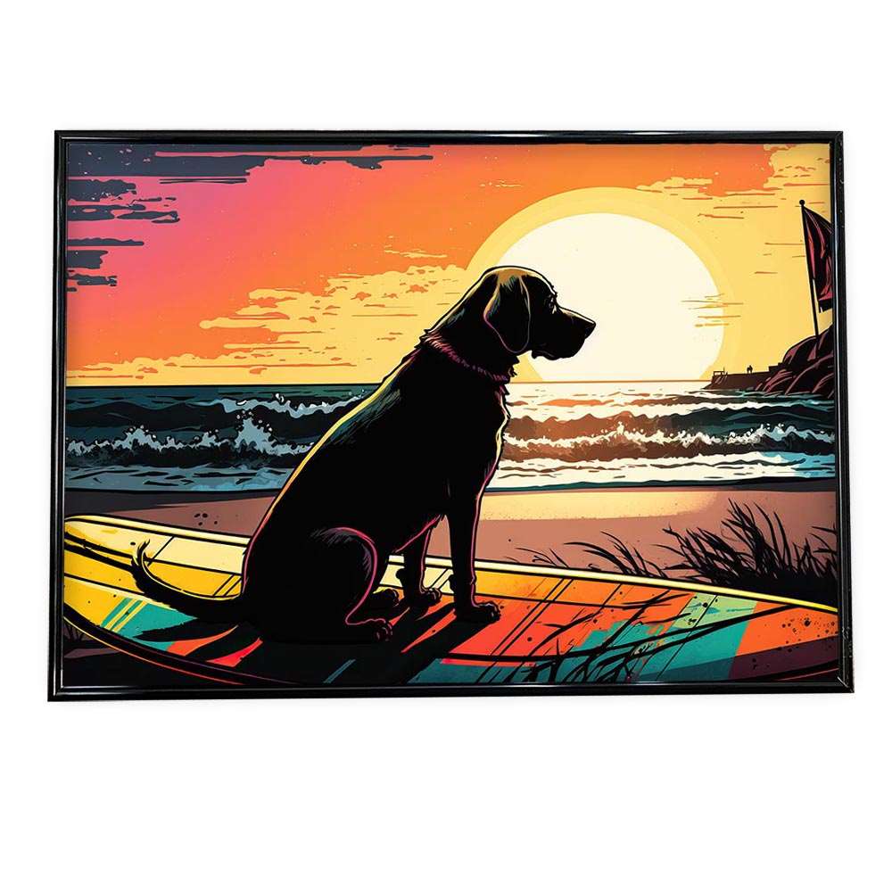 犬 夕暮れ サーフィン ポスターイラスト アニマル 夏 海 【選べる全サイズ＆用紙】おしゃれ ファッション ポスター アート 絵 画 a0 a1 a2 a3 a4 b0 b1 b2 b3 b4 横【si-poster-214】