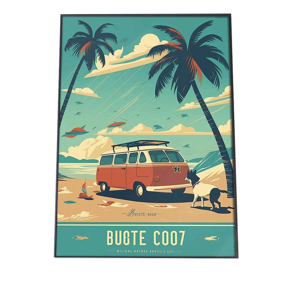 レトロサーフ バス イラスト ビンテージ ポスター 【選べる全サイズ＆用紙】おしゃれ ファッション ポスター アート モダン 絵 画 a0 a1 a2 a3 a4 b0 b1 b2 b3 b4 特大 大きい 小さい フォト 縦【si-poster-250】