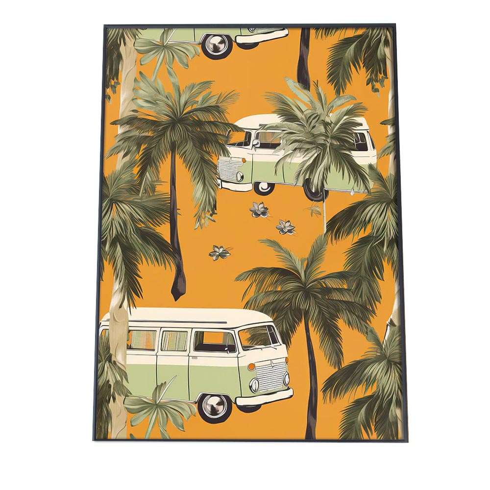 ポスター サーフ ハワイアン レトロ ヴィンテージ アメリカン ヤシの木 バス 車 乗り物 インテリア おしゃれ アート モダン a0 a1 a2 a3 a4 b0 b1 b2 b3 b4 特大 小さい 縦【si-poster-70】