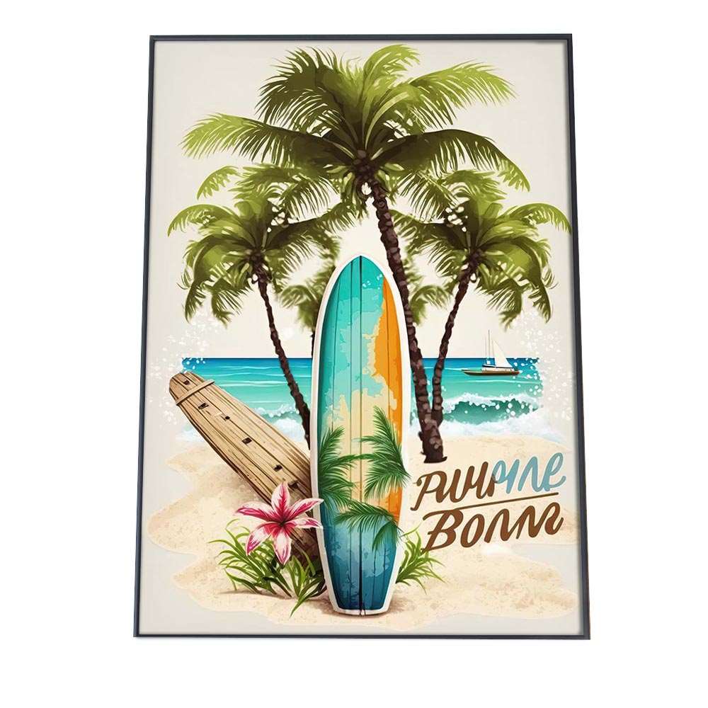 サーファー ポスター サーフ ハワイアン レトロ ヴィンテージ アメリカン ヤシの木 サーフボード インテリア おしゃれ 縦【si-poster-93】
