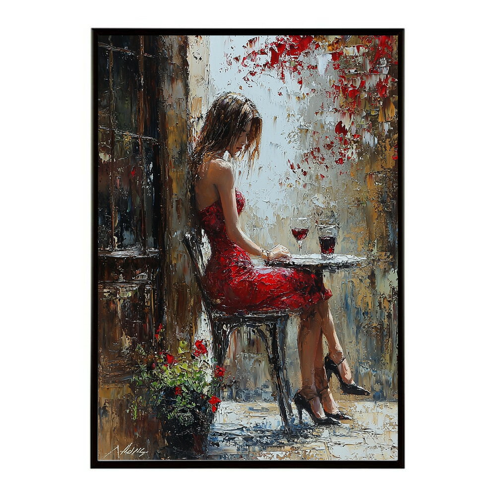 カフェに沈む午後 美女 絵画 画 油絵 ハンドメイド タッチ 手書き イラスト 街角 風景 カフェ ポスター 用紙とサイズが選べる インテリア おしゃれ プリントポスター フォト イラスト お洒落 特大 大きい【lm-poster-2683】
