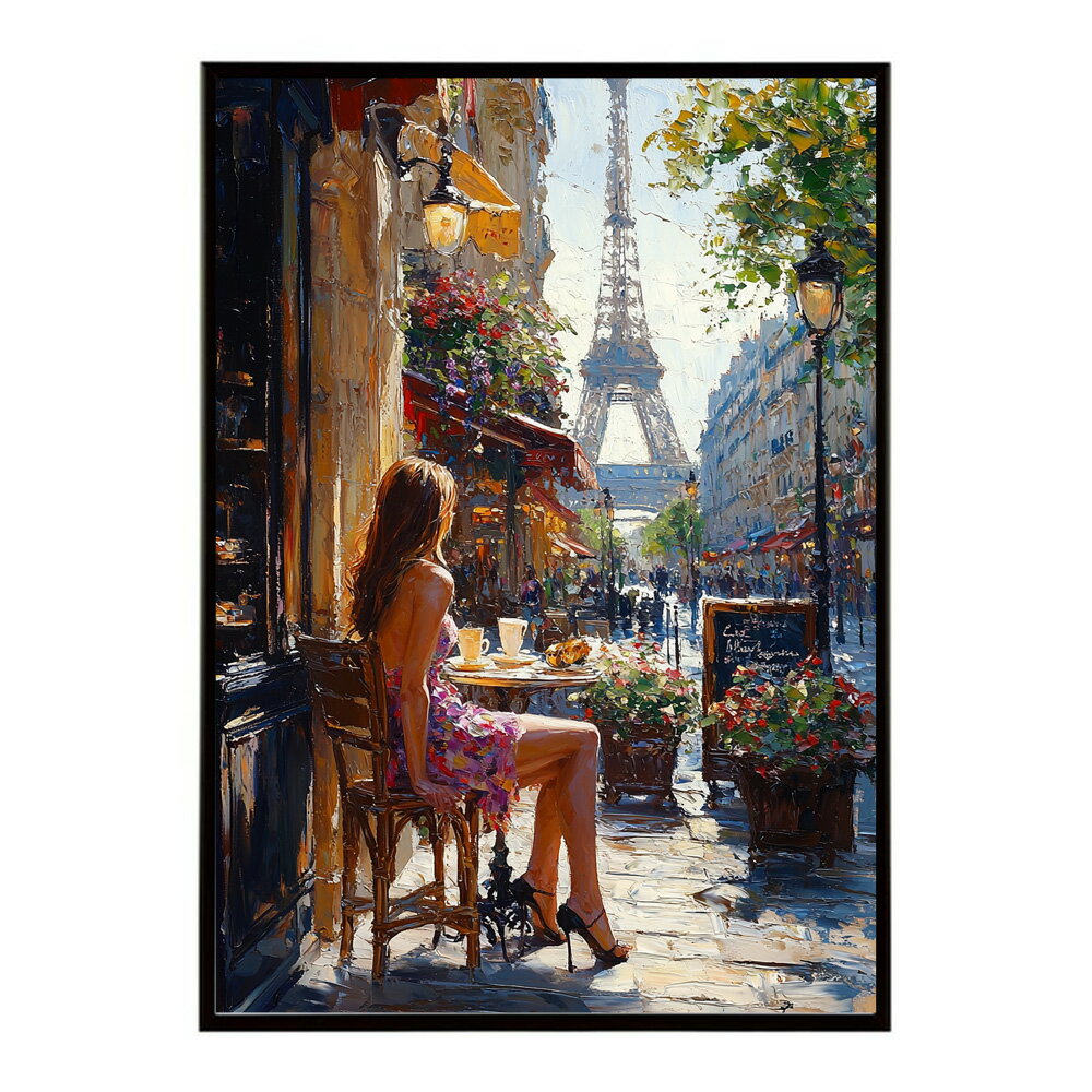Rakuten - カフェに沈む午後 美女 絵画 画 油絵 ハンドメイド タッチ 手書き イラスト 街角 風景 カフェ ポスター 用紙とサイズが選べる インテリア おしゃれ プリントポスター フォト イラスト お洒落 特大 大きい【lm-poster-2741】