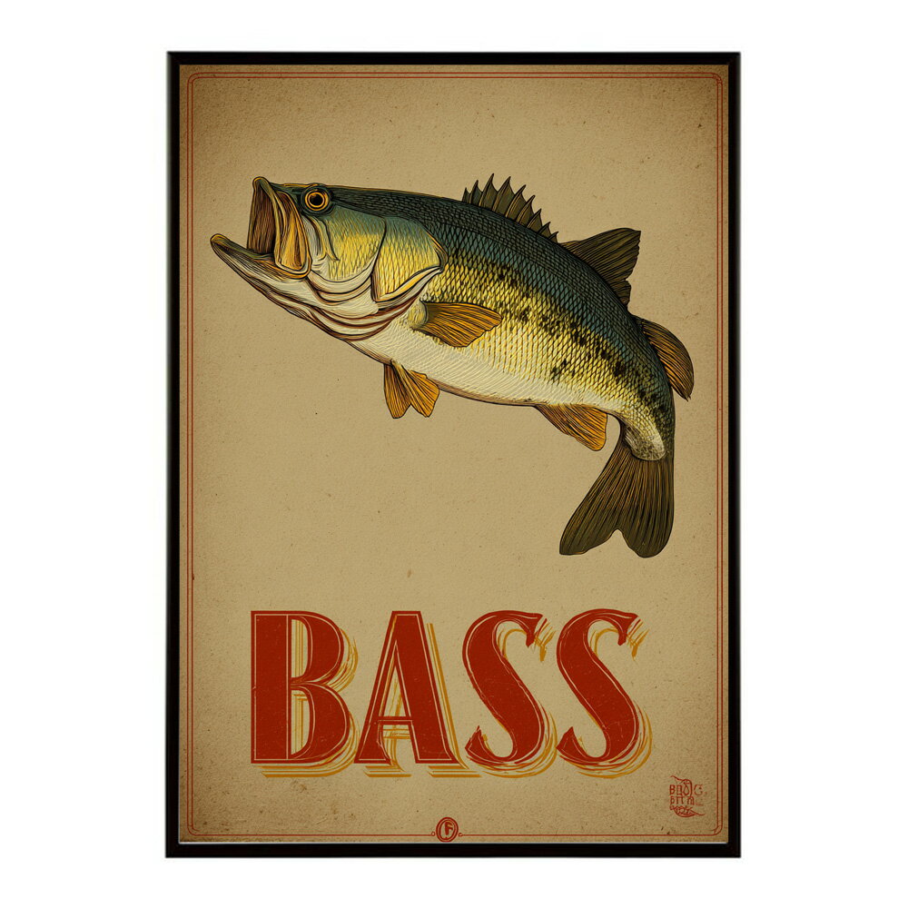 Rakuten - BASS ポスター ブラックバス フィッシング アート 釣り ビンテージ アメリカン レトロデザイン 壁掛けポスター ガレージ カフェ バー インテリア 装飾 インテリア プリントポスター フォト イラスト お洒落 特大 大きい【lm-poster-5049】