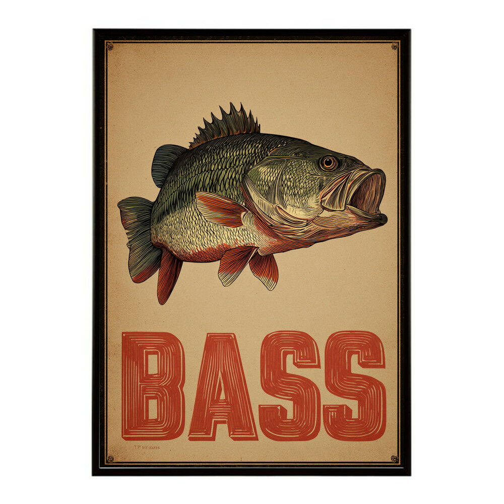 Rakuten - BASS ポスター ブラックバス フィッシング アート 釣り ビンテージ アメリカン レトロデザイン 壁掛けポスター ガレージ カフェ バー インテリア 装飾 インテリア プリントポスター フォト イラスト お洒落 特大 大きい【lm-poster-5065】