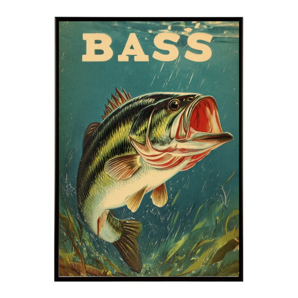 BASS ポスター ブラックバス フィッシング アート 釣り ビンテージ アメリカン レトロデザイン 壁掛け..