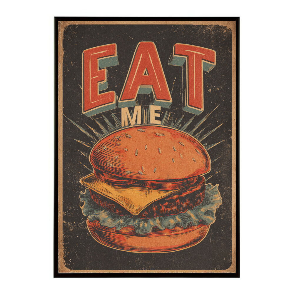 Rakuten - ハンバーガーポスター アメリカンポスター ハンバーガー アート レトロデザイン EAT ME TASTY カフェ装飾 インテリア おしゃれ プリントポスター フォト イラスト お洒落 特大 大きい【lm-poster-5698】