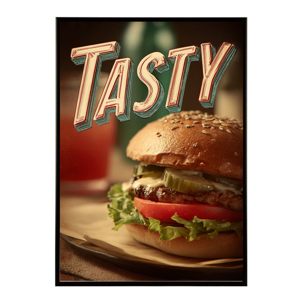 Rakuten - ハンバーガーポスター アメリカンポスター ハンバーガー アート レトロデザイン EAT ME TASTY カフェ装飾 インテリア おしゃれ プリントポスター フォト イラスト お洒落 特大 大きい【lm-poster-5715】