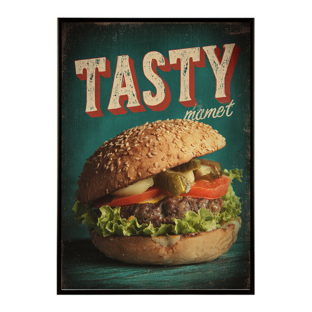 Rakuten - ハンバーガーポスター アメリカンポスター ハンバーガー アート レトロデザイン EAT ME TASTY カフェ装飾 インテリア おしゃれ プリントポスター フォト イラスト お洒落 特大 大きい【lm-poster-5749】