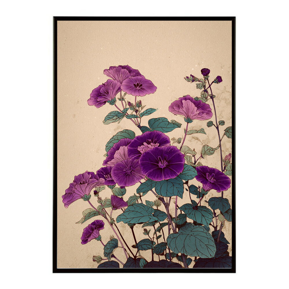 Rakuten - レトロフラワー 花 浮世絵 古典 花札 植物 ボタニカル リース ブーケ ポスター 用紙とサイズが選べる インテリア おしゃれ プリントポスター 【km-poster-103】