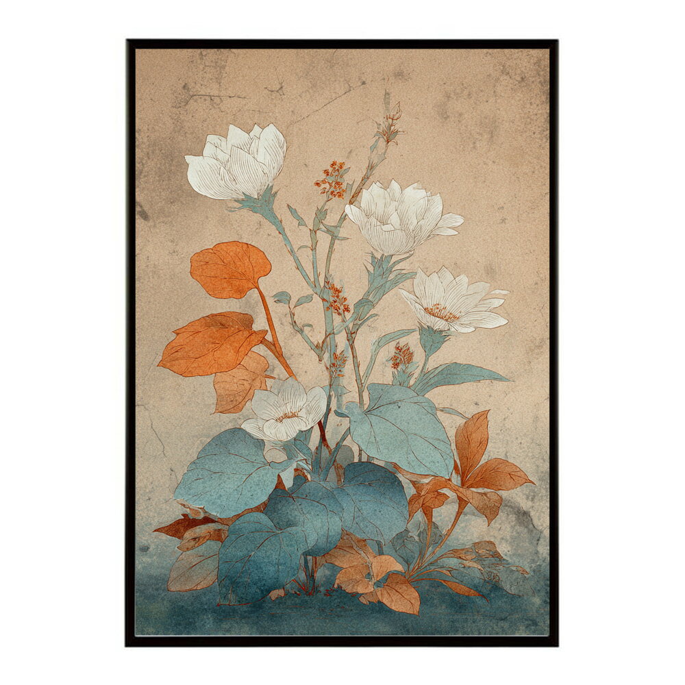 Rakuten - レトロフラワー 花 浮世絵 古典 花札 植物 ボタニカル リース ブーケ ポスター 用紙とサイズが選べる インテリア おしゃれ プリントポスター 【km-poster-118】