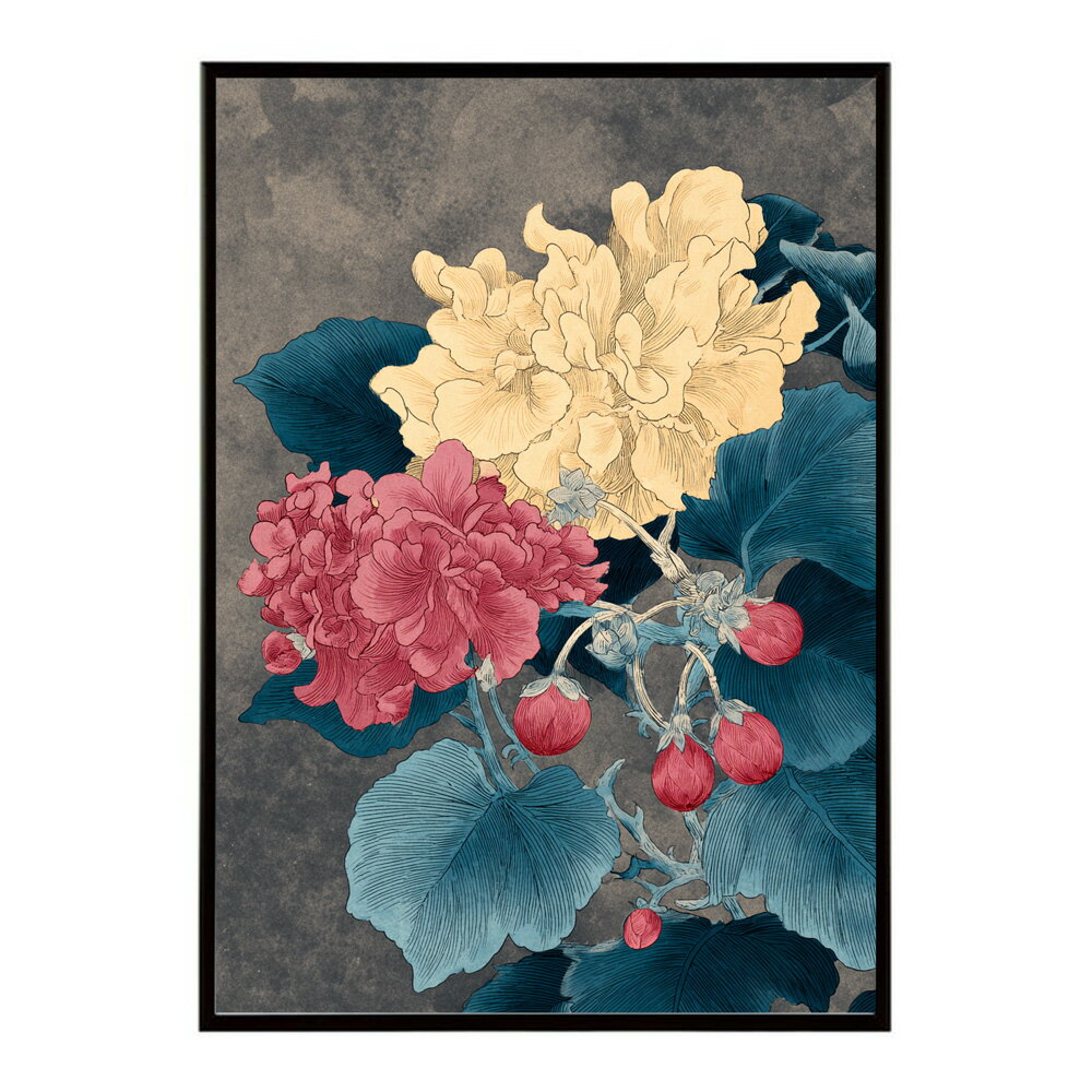 Rakuten - レトロフラワー 花 浮世絵 古典 花札 植物 ボタニカル リース ブーケ ポスター 用紙とサイズが選べる インテリア おしゃれ プリントポスター 【km-poster-159】