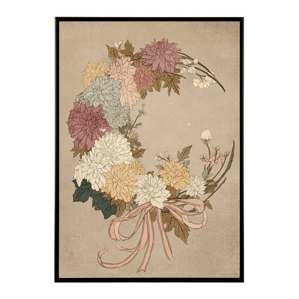 Rakuten - レトロフラワー 花 浮世絵 古典 花札 植物 ボタニカル リース ブーケ ポスター 用紙とサイズが選べる インテリア おしゃれ プリントポスター 【km-poster-68】
