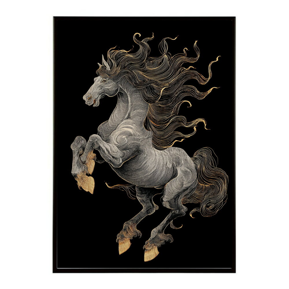 Rakuten - ポスター 馬 アートポスター おしゃれ 絵画 風 イラスト 日本画 浮世絵 風 インテリア 壁掛け モダン 和モダン リビング 玄関 寝室インテリア おしゃれ プリントポスター フォト イラスト お洒落 特大 大きい【km-poster-1285】