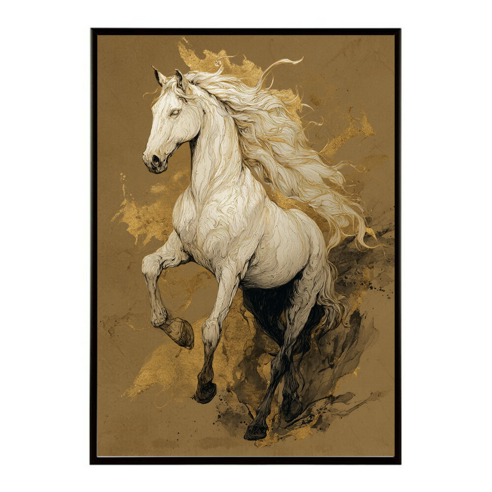 Rakuten - ポスター 馬 アートポスター おしゃれ 絵画 風 イラスト 日本画 浮世絵 風 インテリア 壁掛け モダン 和モダン リビング 玄関 寝室インテリア おしゃれ プリントポスター フォト イラスト お洒落 特大 大きい【km-poster-1345】