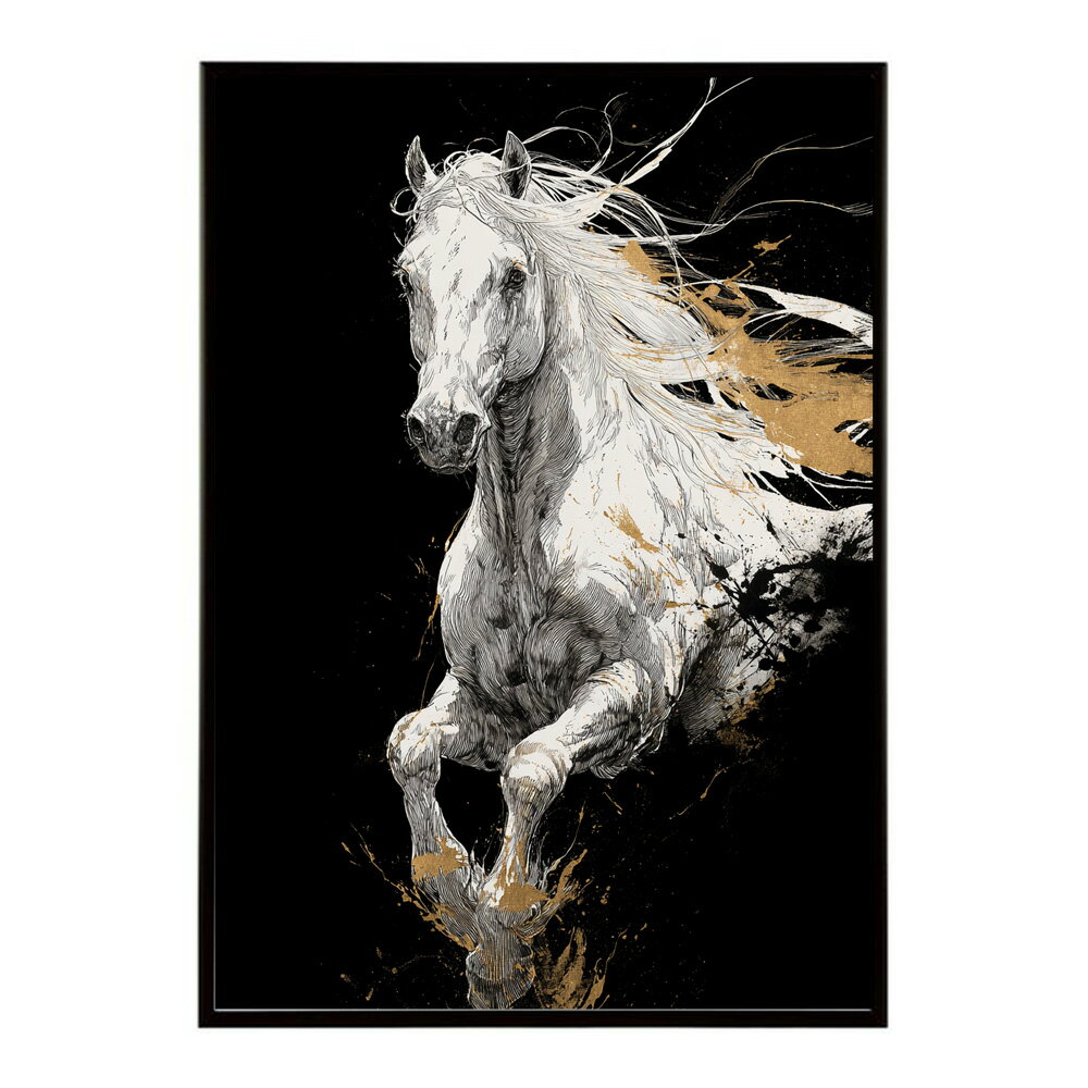 Rakuten - ポスター 馬 アートポスター おしゃれ 絵画 風 イラスト 日本画 浮世絵 風 インテリア 壁掛け モダン 和モダン リビング 玄関 寝室インテリア おしゃれ プリントポスター フォト イラスト お洒落 特大 大きい【km-poster-1498】