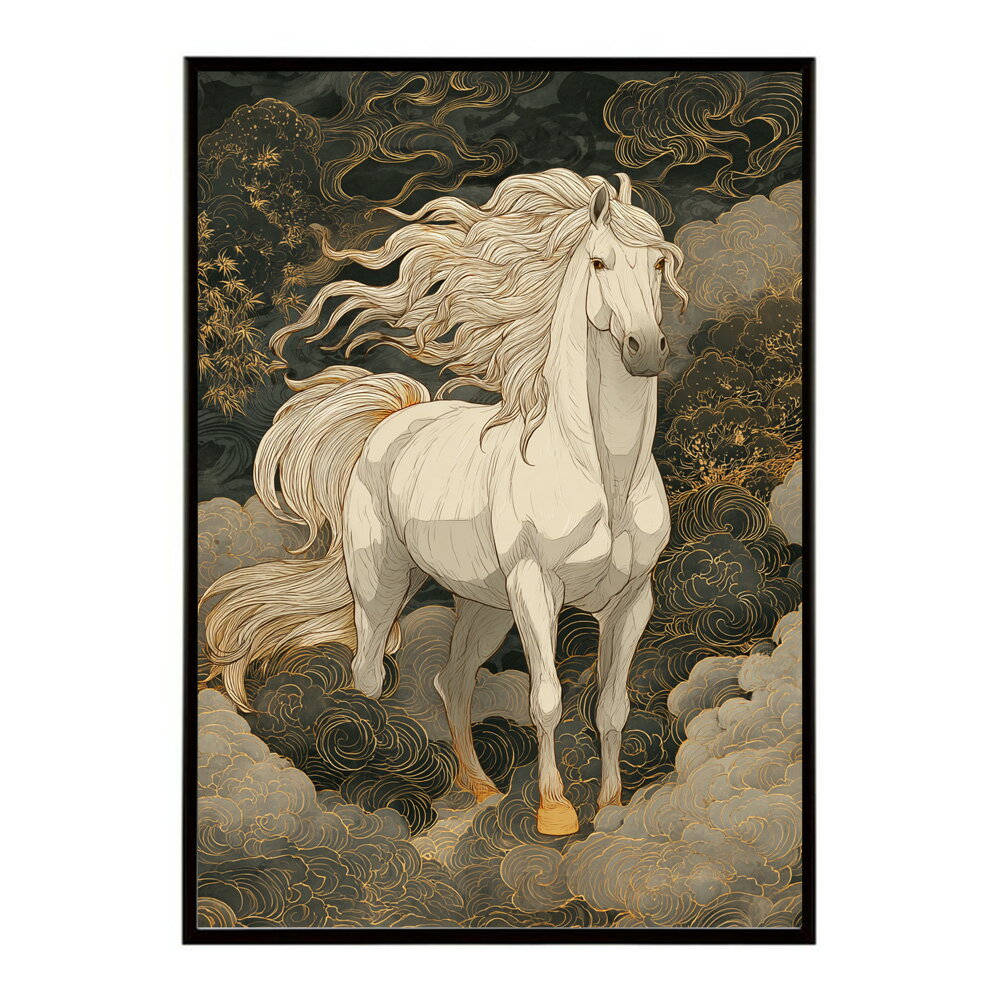 Rakuten - ポスター 馬 アートポスター おしゃれ 絵画 風 イラスト 日本画 浮世絵 風 インテリア 壁掛け モダン 和モダン リビング 玄関 寝室インテリア おしゃれ プリントポスター フォト イラスト お洒落 特大 大きい【km-poster-1646】