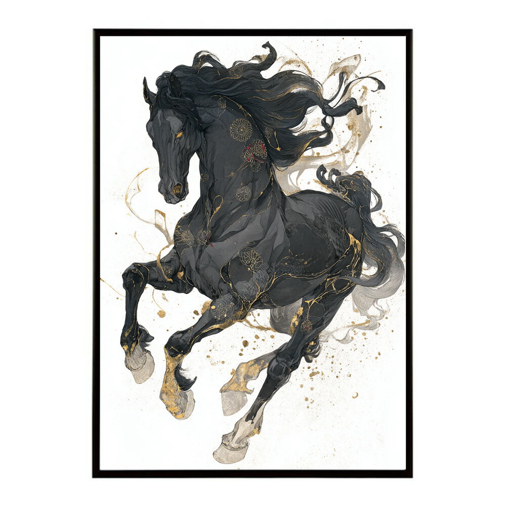 馬 ポスター 和モダン 掛け軸 風 アートパネル 花 鎧絵 風 日本画 風 インテリア 壁掛け 玄関 和室 モ..