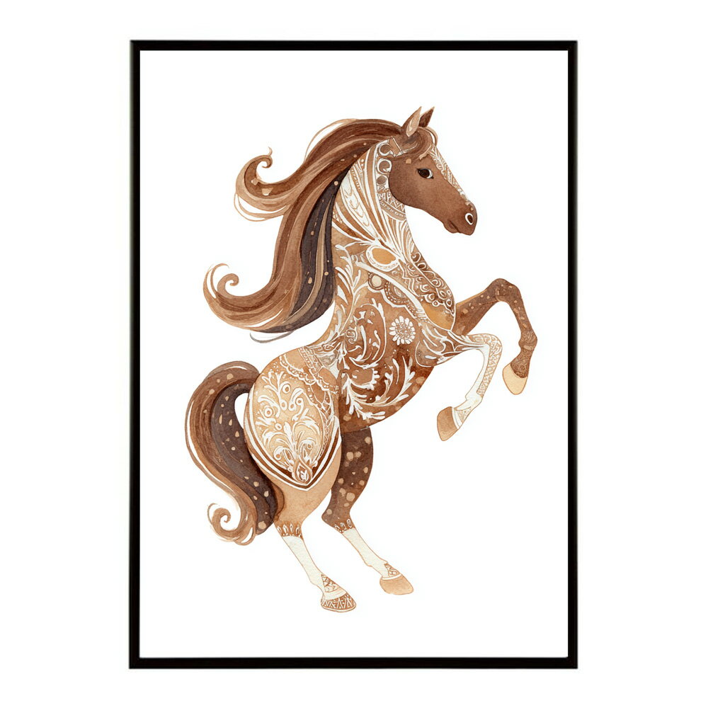 Rakuten - 馬 ポスター 和モダン 掛け軸 風 アートパネル 花 鎧絵 風 日本画 風 インテリア 壁掛け 玄関 和室 モダン 高級 用紙とサイズが選べる インテリア おしゃれ プリントポスター フォト イラスト お洒落 特大 大きい【km-poster-961】