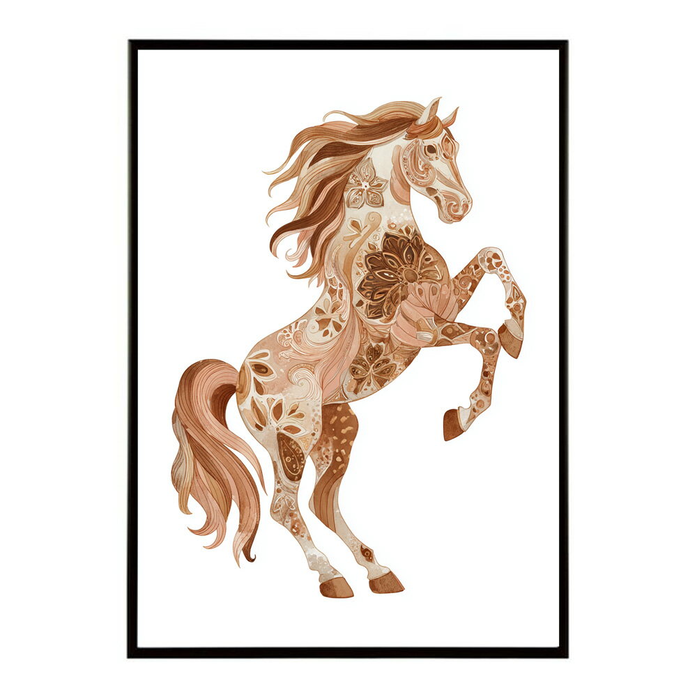 Rakuten - 馬 ポスター 和モダン 掛け軸 風 アートパネル 花 鎧絵 風 日本画 風 インテリア 壁掛け 玄関 和室 モダン 高級 用紙とサイズが選べる インテリア おしゃれ プリントポスター フォト イラスト お洒落 特大 大きい【km-poster-963】