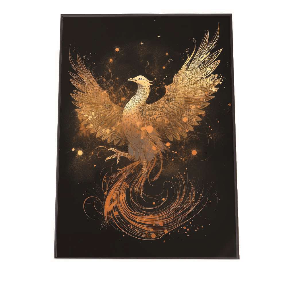 金 鳳凰 ホウオウ 極楽鳥 縁起物 福 幸 風水 ポスター 【用紙×サイズ×デザイン】 アートプリント ポスター インテリア おしゃれ ファッション ポスター フォト フレーム オシャレ アート ゴールド【si-poster-386】