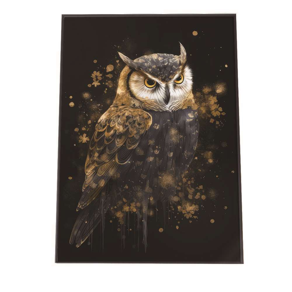 フクロウ 梟 ミミズク 福来朗 吉鳥 金 縁起物 福 幸 風水 ポスター【用紙×サイズ×デザイン】 アートプリント ポスター インテ...