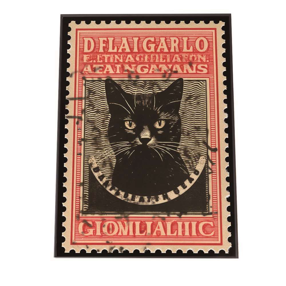 切手風 動物 ネコ 鳥 ポスター レトロ 古紙 インテリア オールド フレーム【lh-poster-1561】