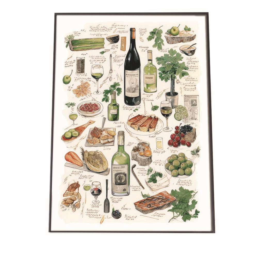 レストラン イラスト ポスター 手描き 手書き ワイン フランス料理 レトロ ビンテージ 古い 特大 大きいサイズにも対応 小さい【lh-poster-2252】