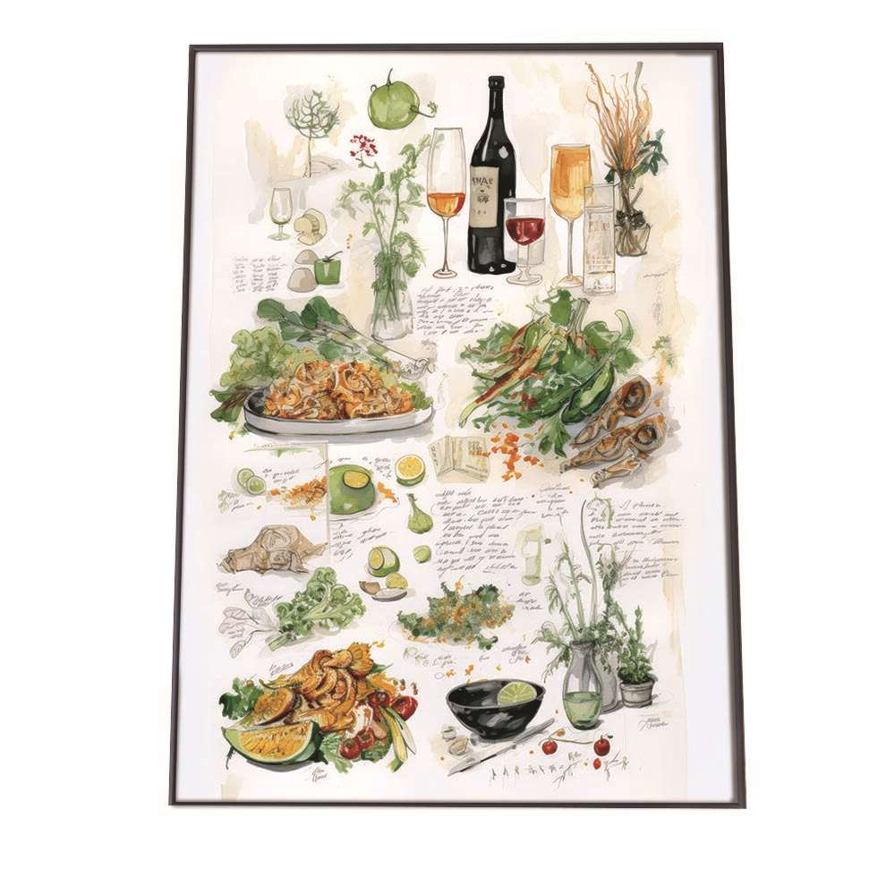 レストラン イラスト ポスター 手描き 手書き ワイン フランス料理 レトロ ビンテージ 古い 特大 大きいサイズにも対応 小さい【lh-poster-2265】