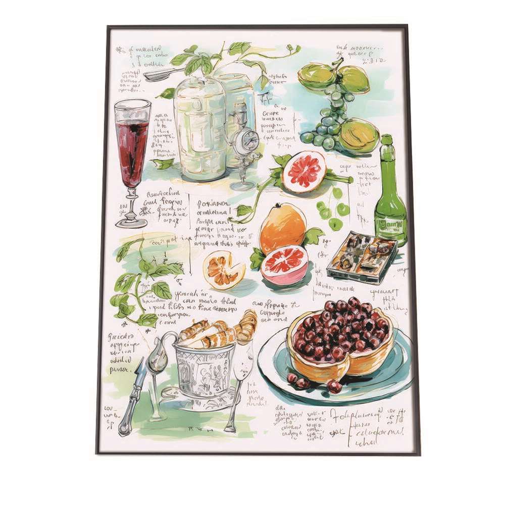 レストラン イラスト ポスター 手描き 手書き ワイン フランス料理 レトロ ビンテージ 古い 特大 大きいサイズにも対応 小さい【lh-poster-2275】