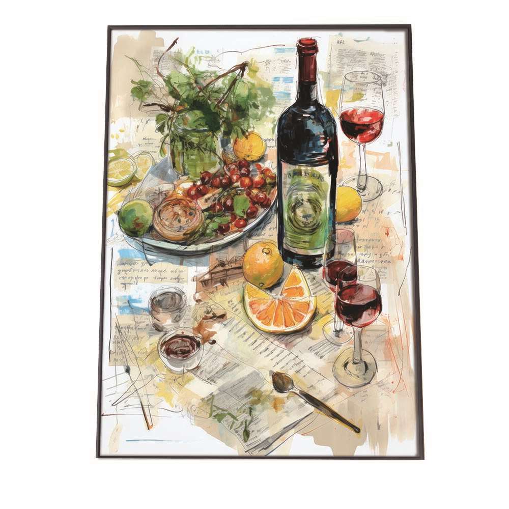 レストラン イラスト ポスター 手描き 手書き ワイン フランス料理 レトロ ビンテージ 古い 特大 大き..