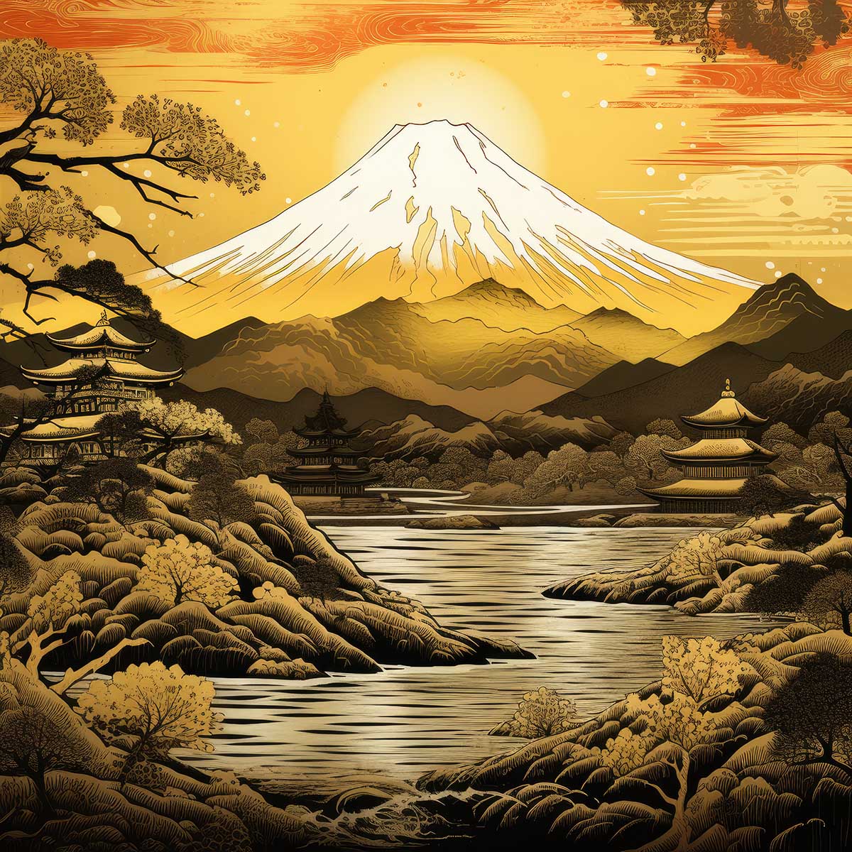 金の富士 金運 ゴールド 山 富士山 ご利益 運気 グッズ アイテム 開運 正方形ポスター 四角 デザイン ポスター スクエア 5センチ刻みでサイズ豊富 絵画【sq-poster-1048】