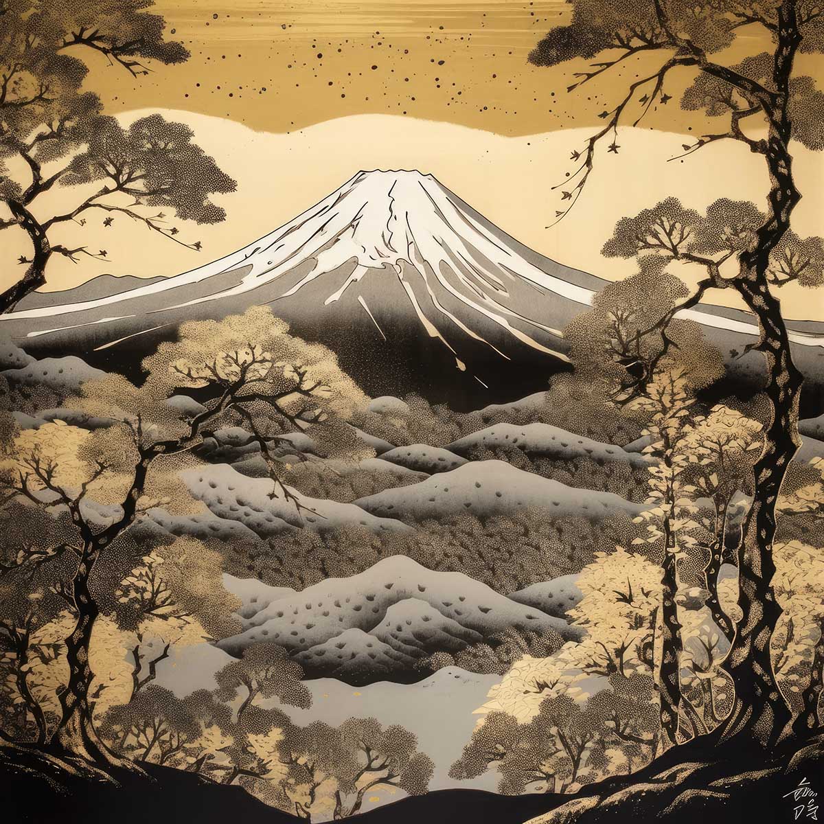 【このポスターについて】 このアートワークは、富嶽、あるいはふじの山とも称される、日本最高峰の山々を金色で描き出し、空間に豊かさと調和をもたらすデザインが特徴です。その温かな輝きは、現代の居住空間を彩るだけでなく、金運上昇の象徴としても受け...