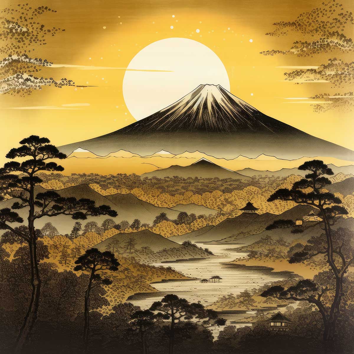 Rakuten - 金の富士 金運 ゴールド 山 富士山 ご利益 運気 グッズ アイテム 開運 正方形ポスター 四角 デザイン ポスター スクエア 5センチ刻みでサイズ豊富 絵画【sq-poster-1088】