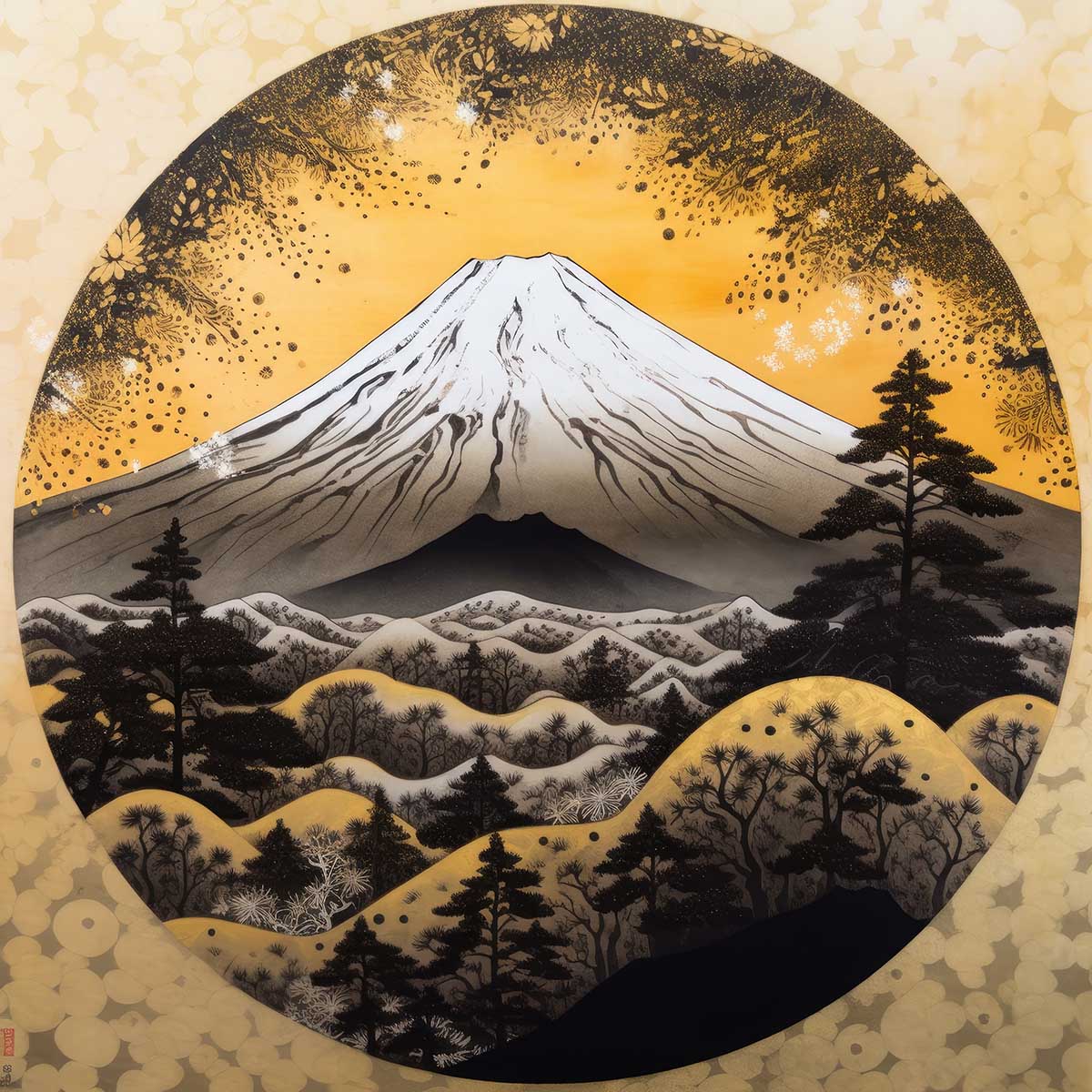 Rakuten - 金の富士 金運 ゴールド 山 富士山 ご利益 運気 グッズ アイテム 開運 正方形ポスター 四角 デザイン ポスター スクエア 5センチ刻みでサイズ豊富 絵画【sq-poster-1111】