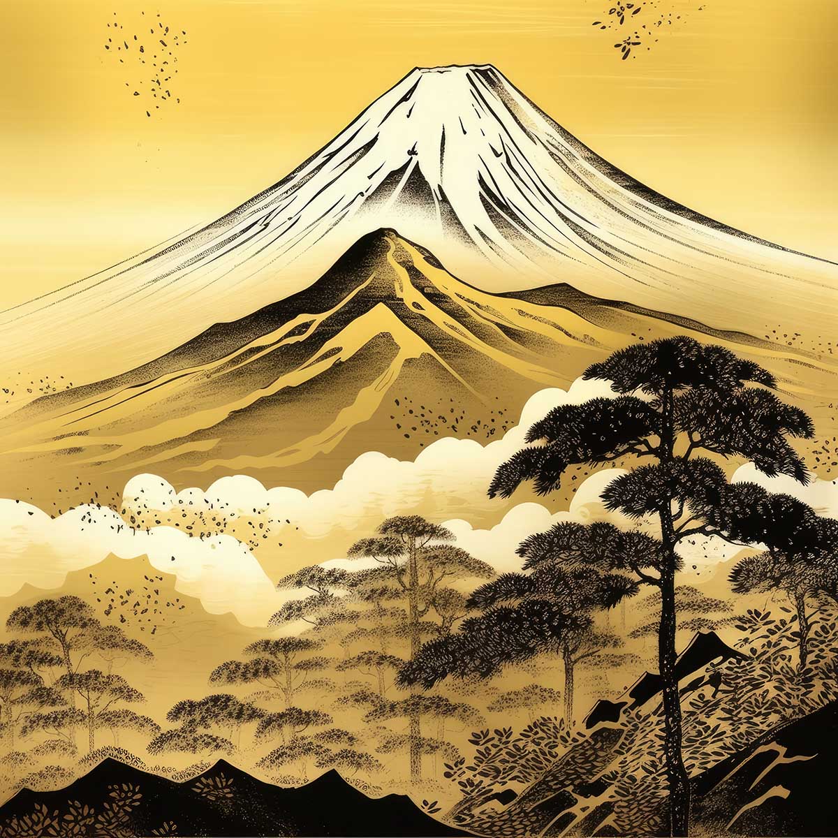 Rakuten - 金の富士 金運 ゴールド 山 富士山 ご利益 運気 グッズ アイテム 開運 正方形ポスター 四角 デザイン ポスター スクエア 5センチ刻みでサイズ豊富 絵画【sq-poster-1114】