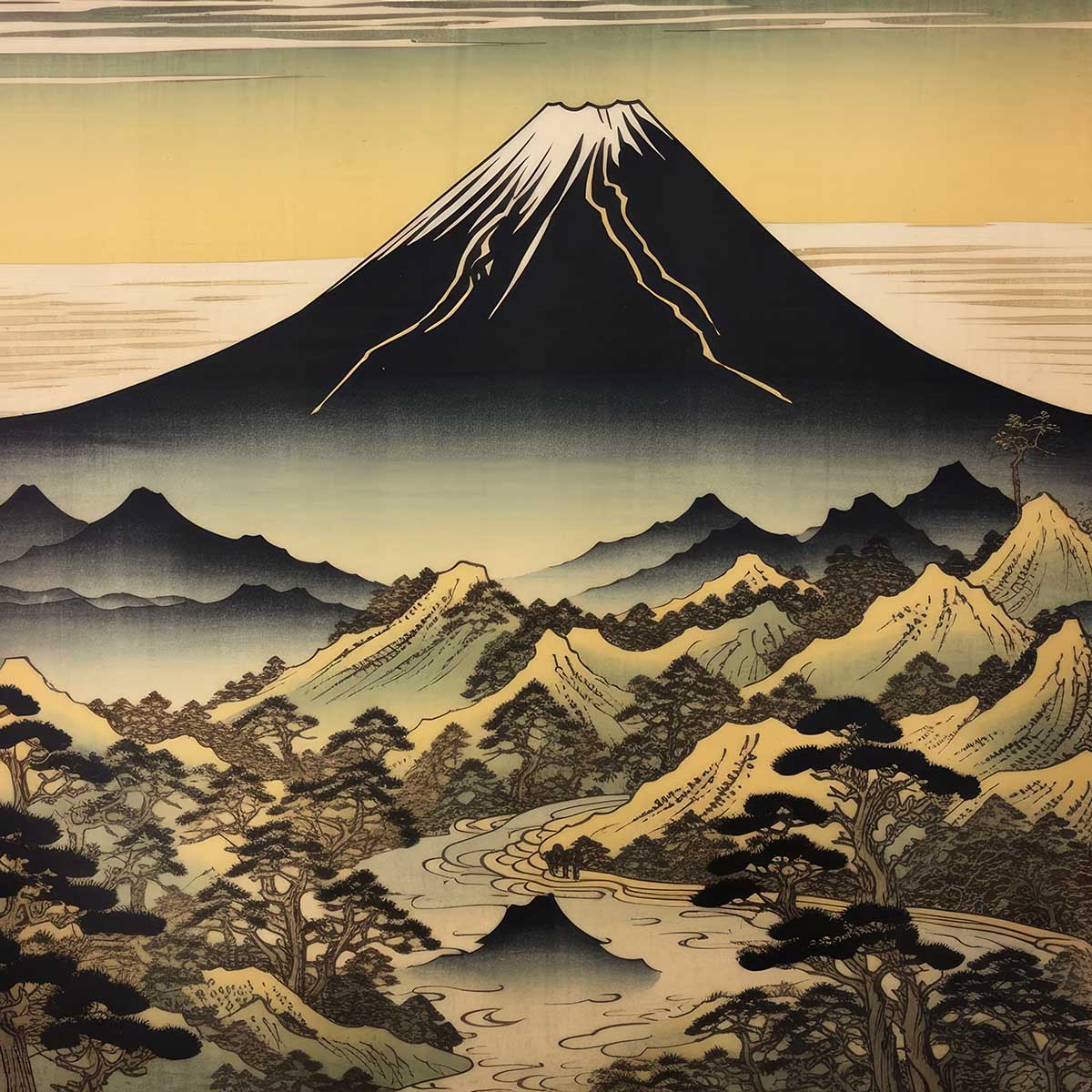 金の富士 金運 ゴールド 山 富士山 ご利益 運気 グッズ アイテム 開運 正方形ポスター 四角 デザイン ポスター スクエア 5センチ刻みでサイズ豊富 絵画