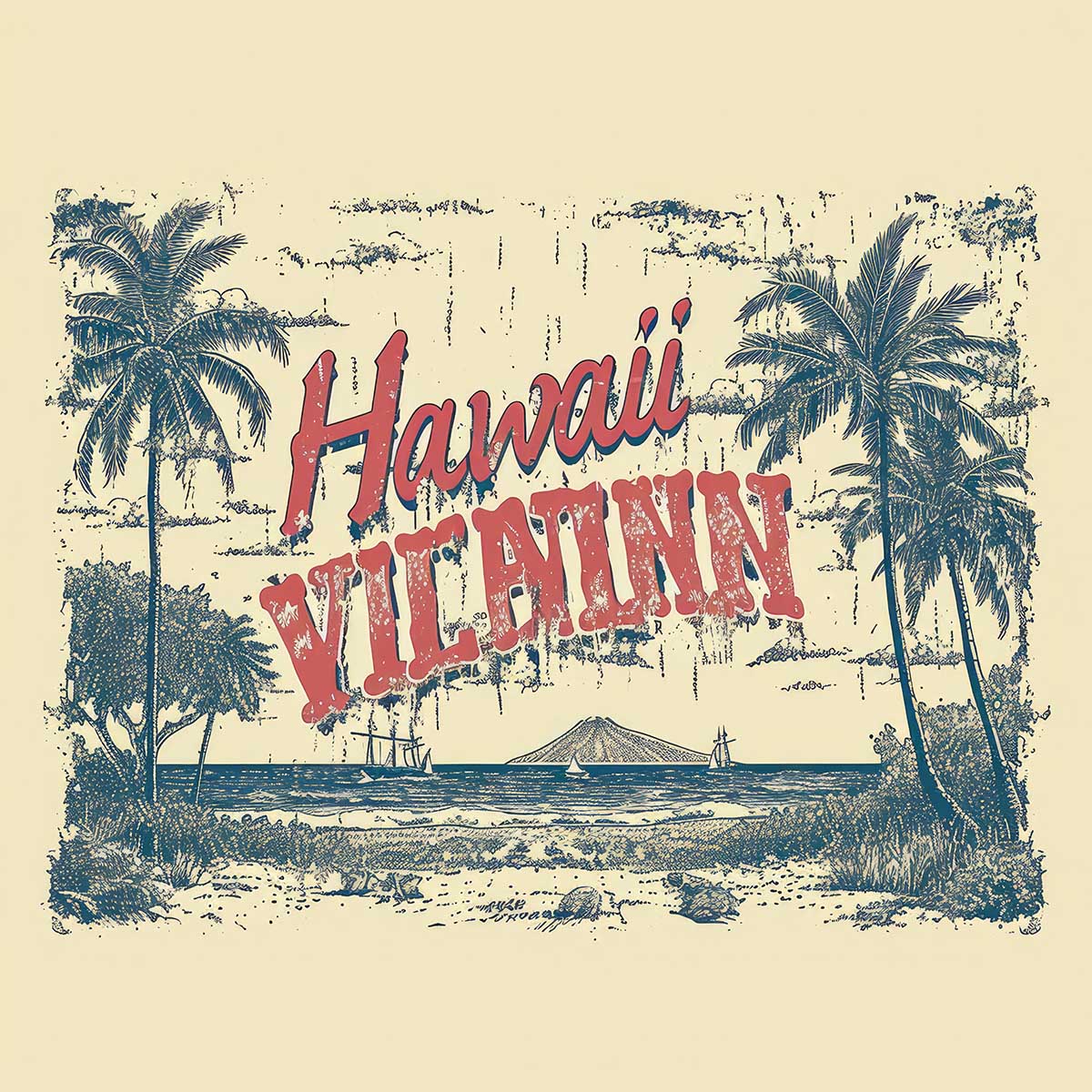 ハワイ ポスター 海 レトロ調 正方形ポスター リゾート 四角 サーフ ビーチ ヤシの木 アロハ ハイビスカス 海 デザイン ポスター スクエア 5センチ刻みでサイズ豊富 インテリア デザイン プリント 絵画 オフィス【sq-poster-1273】