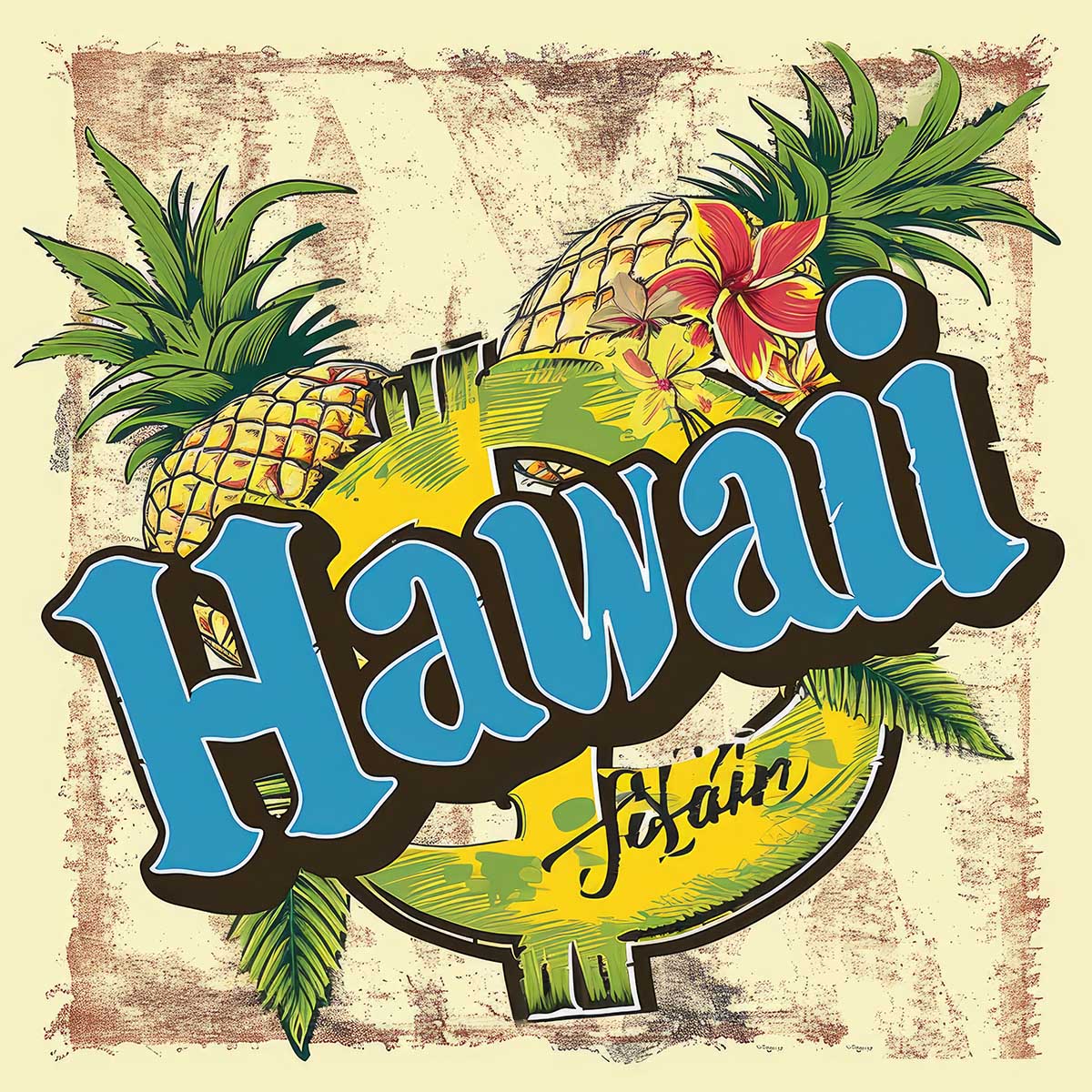 ハワイ ポスター 海 レトロ調 正方形ポスター リゾート 四角 サーフ ビーチ ヤシの木 アロハ ハイビスカス 海 デザイン ポスター スクエア 5センチ刻みでサイズ豊富 インテリア デザイン プリント 絵画 オフィス【sq-poster-1278】