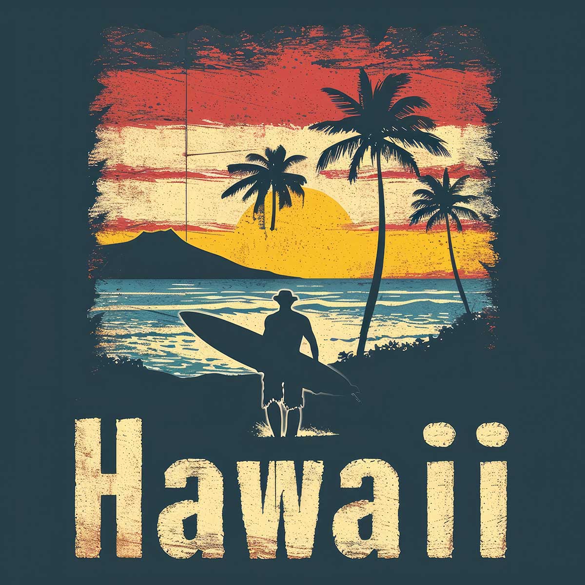 ハワイ ポスター 海 レトロ調 正方形ポスター リゾート 四角 サーフ ビーチ ヤシの木 アロハ ハイビスカス 海 デザイン ポスター スクエア 5センチ刻みでサイズ豊富 インテリア デザイン プリント 絵画 オフィス【sq-poster-1280】