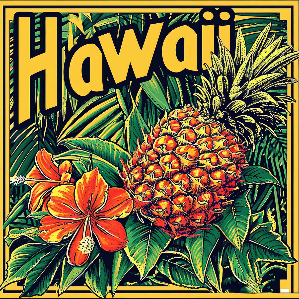 ハワイ ポスター 海 レトロ調 正方形ポスター リゾート 四角 サーフ ビーチ ヤシの木 アロハ ハイビスカス 海 デザイン ポスター スクエア 5センチ刻みでサイズ豊富 インテリア デザイン プリント 絵画 オフィス【sq-poster-1288】