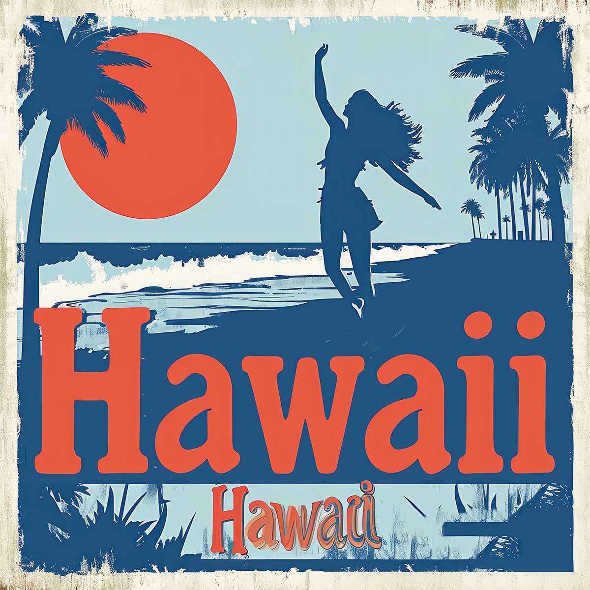 ハワイ ポスター 海 レトロ調 正方形ポスター リゾート 四角 サーフ ビーチ ヤシの木 アロハ ハイビスカス 海 デザイン ポスター スクエア 5センチ刻みでサイズ豊富 インテリア デザイン プリント 絵画 オフィス【sq-poster-1290】