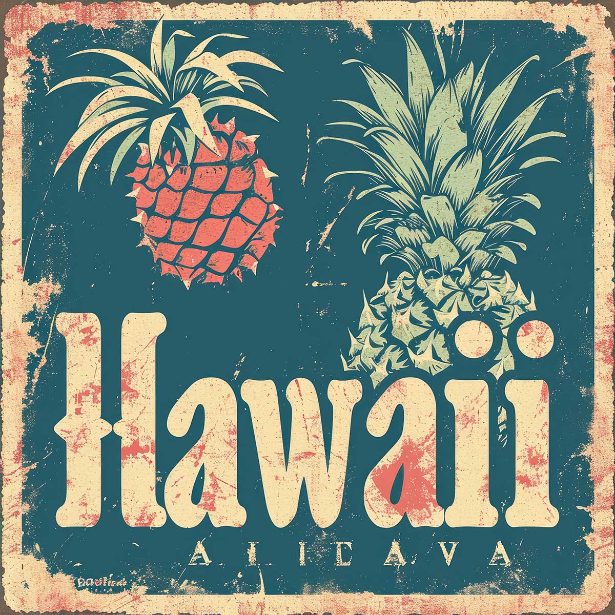 ハワイ ポスター 海 レトロ調 正方形ポスター リゾート 四角 サーフ ビーチ ヤシの木 アロハ ハイビスカス 海 デザイン ポスター スクエア 5センチ刻みでサイズ豊富 インテリア デザイン プリント 絵画 オフィス【sq-poster-1292】