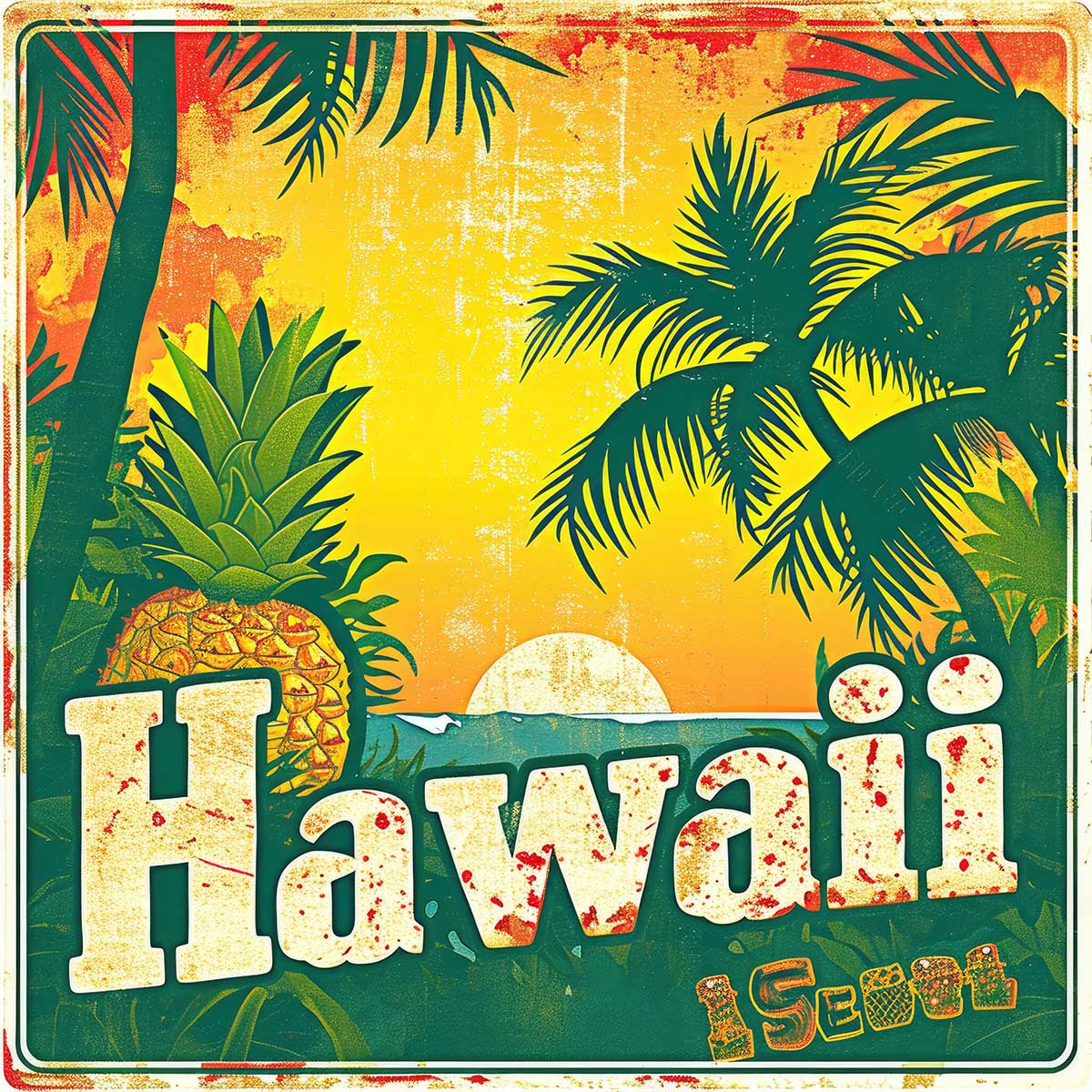 ハワイ ポスター 海 レトロ調 正方形ポスター リゾート 四角 サーフ ビーチ ヤシの木 アロハ ハイビスカス 海 デザイン ポスター スクエア 5センチ刻みでサイズ豊富 インテリア デザイン プリント 絵画 オフィス【sq-poster-1295】