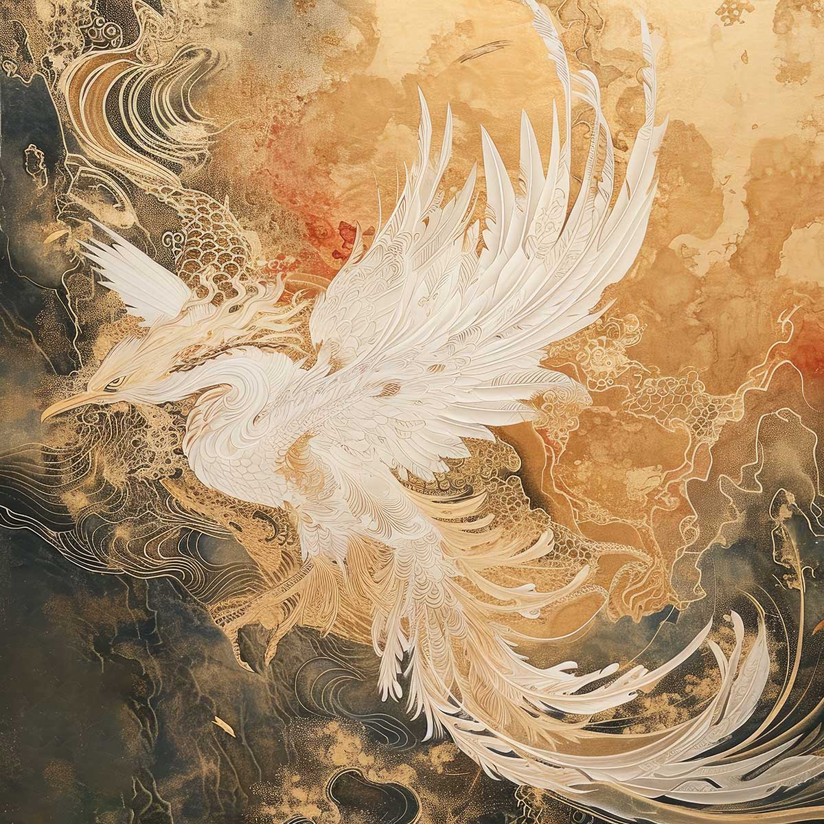 Rakuten - 鳳凰 ほうおう フェニックス 開運 正方形ポスター 豪華 絵画風 掛け軸風 浮世絵 金運 開運 グッズ 魔除け 鬼門 風水 幸せ 幸福 金 ゴールド 福 四角 デザイン ポスター スクエア インテリア デザイン プリント お洒落 かっこいい【sq-poster-1377】