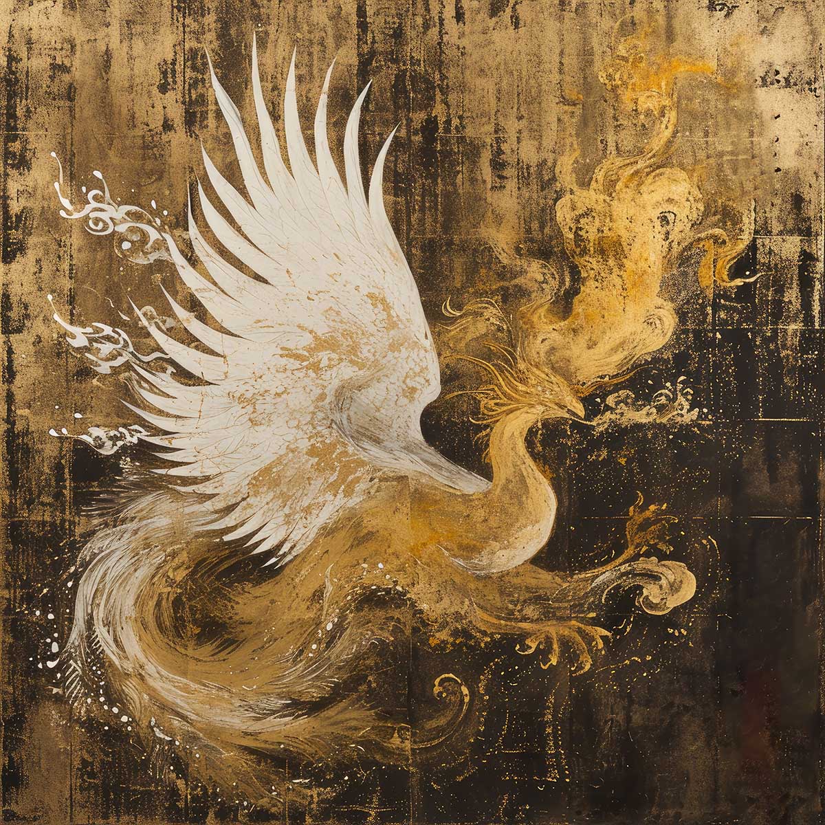 鳳凰 ほうおう フェニックス 開運 正方形ポスター 豪華 絵画風 掛け軸風 浮世絵 金運 開運 グッズ 魔除け 鬼門 風水 幸せ 幸福 金 ゴールド 福 四角 デザイン ポスター スクエア インテリア デザイン プリント お洒落 かっこいい