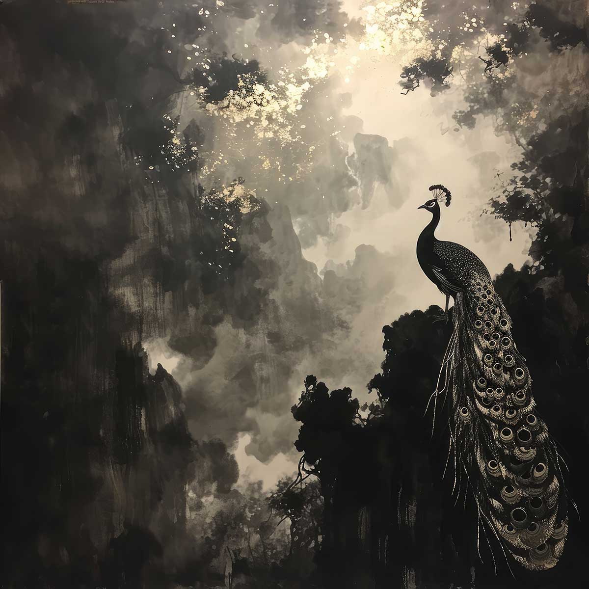 縁起物 孔雀 クジャク 正方形ポスター 豪華 絵画風 掛け軸風 浮世絵 金運 開運 グッズ 魔除け 鬼門 風水 幸せ 幸福 金 ゴールド 福 四角 デザイン ポスター スクエア インテリア デザイン プリント お洒落 かっこいい【sq-poster-1476】
